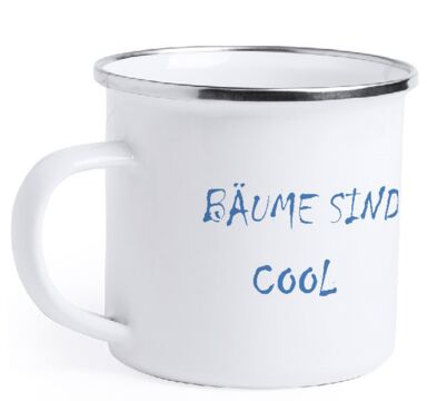 Emaille-Häferl mit Aufdruck Bäume sind cool