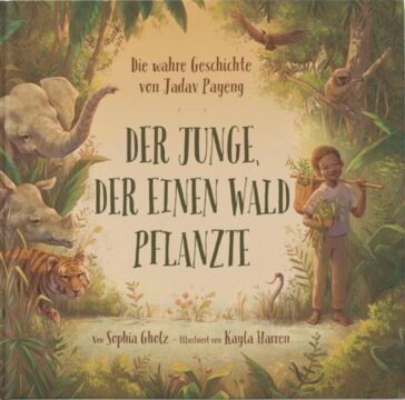 Illustratieon Junge mit Pflanzen in Tragetasche im Dschungel